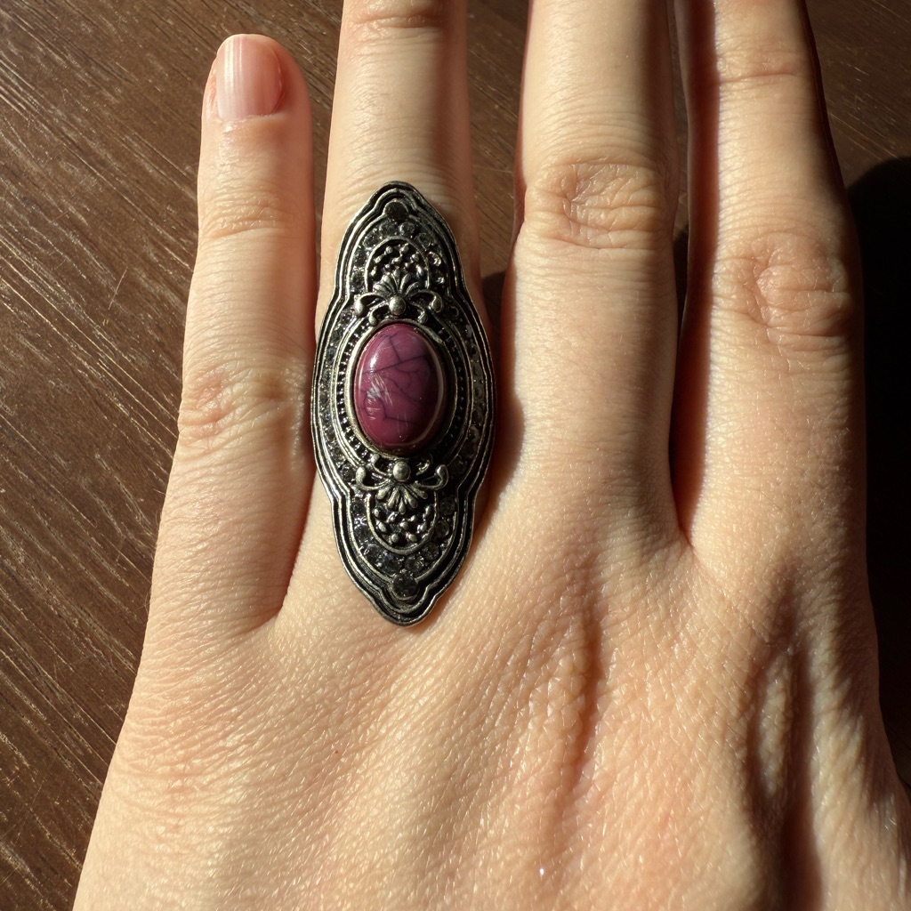Elegant Silver And Purple Statement Ring